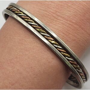 Twisted Gold Copper Silver Mixed Metals Men's Bracelet 3in